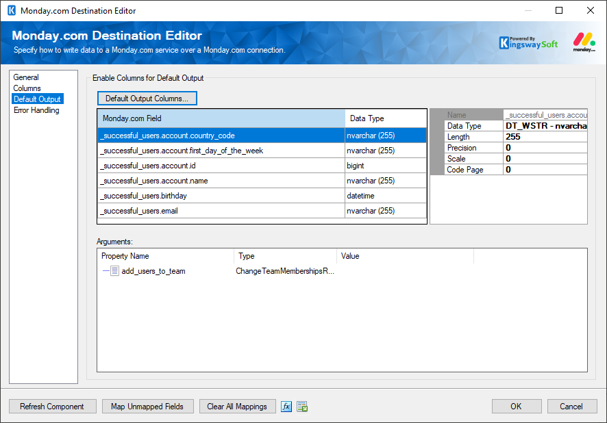 Monday.com Destination - Default Output